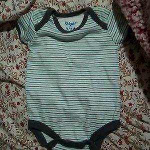 Short sleeve light blue and gray striped onesie